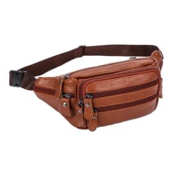 Solid Color Genuine Leather Fanny Bag Adjustable Buckle Strap Waterproof Travel Waist Bag Zipper Large Capacity Hip Belt Bag