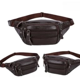 Solid Color Genuine Leather Fanny Bag Adjustable Buckle Strap Waterproof Travel Waist Bag Zipper Large Capacity Hip Belt Bag