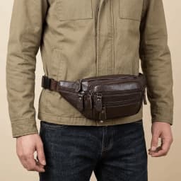 Solid Color Genuine Leather Fanny Bag Adjustable Buckle Strap Waterproof Travel Waist Bag Zipper Large Capacity Hip Belt Bag