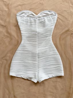 Summer White Bodycon Romper, Strapless with Sun Metal Accents