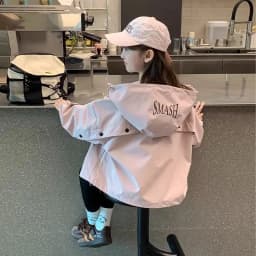 2026 Spring Autumn Kids Girls Hooded Jacket Solid Color Splicing Zipper Loose Casual Windbreaker Outerwear Kids Waterproof Coat