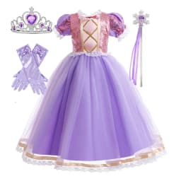 2026 Summer Girls Birthday Rapunzel Puffy Princess Dress Purple Sequin Lace Elegant Frock Kid Party Role Play Halloween Costume