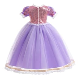 2026 Summer Girls Birthday Rapunzel Puffy Princess Dress Purple Sequin Lace Elegant Frock Kid Party Role Play Halloween Costume