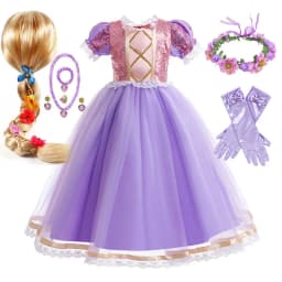 2026 Summer Girls Birthday Rapunzel Puffy Princess Dress Purple Sequin Lace Elegant Frock Kid Party Role Play Halloween Costume