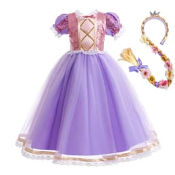 2026 Summer Girls Birthday Rapunzel Puffy Princess Dress Purple Sequin Lace Elegant Frock Kid Party Role Play Halloween Costume