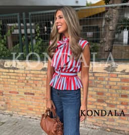 KONDALA Women Contrasting Bow Shirt Vest Summer Trendy Leisure Holiday Sleeveless Shirt New 2026 Female Elegant Chic Striped Top