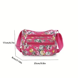 Stylish Floral Crossbody Bag, Multi Zip Casual Shoulder Purse with Adjustable Strap Wallets, for Everyday Outdoor Shoulder Bags