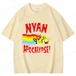Nyan Apocalypse Print T-shirts for Women Men Summer Tee Shirt Nyan Cat Harajuku Cotton Round Neck Short Sleeve Boy Girl Tops Tee