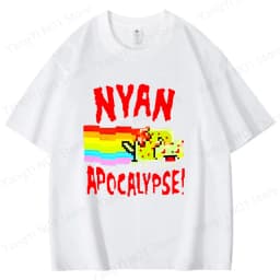 Nyan Apocalypse Print T-shirts for Women Men Summer Tee Shirt Nyan Cat Harajuku Cotton Round Neck Short Sleeve Boy Girl Tops Tee