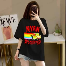 Nyan Apocalypse Print T-shirts for Women Men Summer Tee Shirt Nyan Cat Harajuku Cotton Round Neck Short Sleeve Boy Girl Tops Tee
