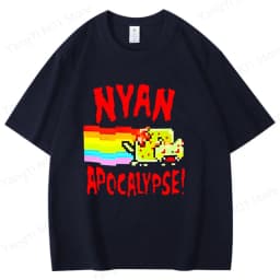 Nyan Apocalypse Print T-shirts for Women Men Summer Tee Shirt Nyan Cat Harajuku Cotton Round Neck Short Sleeve Boy Girl Tops Tee