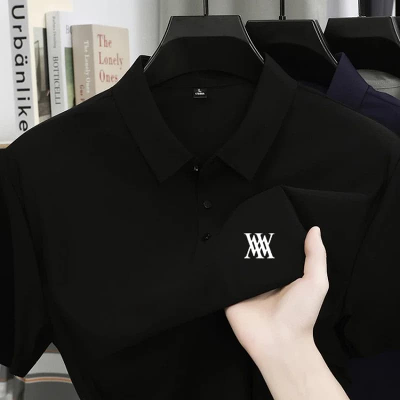 Brand Ice Silk Short Sleeve Men's Printed Polo Shirt High end Fashion Top 2026 Summer New Comfortable Breathable Casual T-shirt