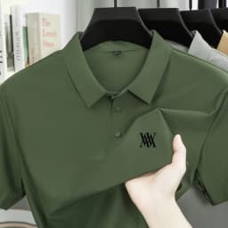 Brand Ice Silk Short Sleeve Men's Printed Polo Shirt High end Fashion Top 2026 Summer New Comfortable Breathable Casual T-shirt