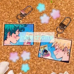 Anime Acrylic Keychain - Izuku Midoriya Green Hair Boy & Katsuki Bakugo Blonde Boy Charms - Acrylic Keyring for Fans