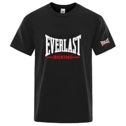 EVERLAST Boxing Logo Graphic T-Shirt Men Black Crew Neck Short Sleeve Casual Sports Training Streetwear Top