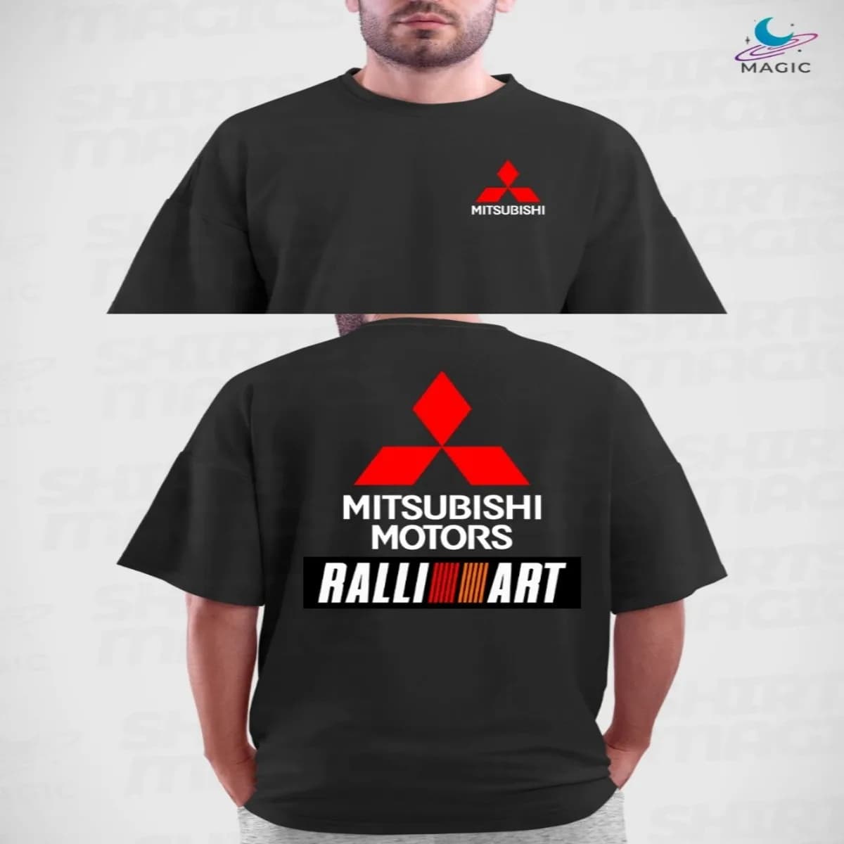 Mitsubishi Ralliart T-shirt, graphic design on the front and back, unisex, 100% cotton - Magic Racing
