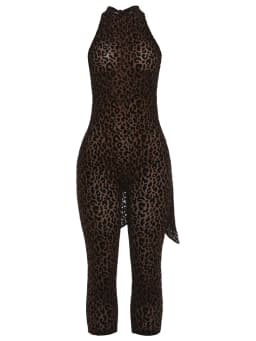 Kliou Leopard Print Playsuits Woman Bandage Halter Backless Sleeveless Skinny Peach Hip Hot Girls Street Style Classic Rompers