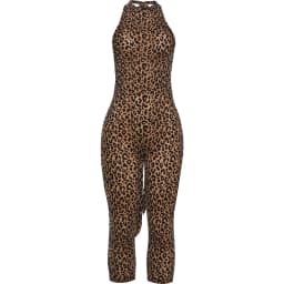 Kliou Leopard Print Playsuits Woman Bandage Halter Backless Sleeveless Skinny Peach Hip Hot Girls Street Style Classic Rompers