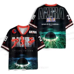 2026 Men's Oversized AKIRA Anime Mesh Jersey T-shirt, Retro Kaneda & Red Bike Print, Casual Streetwear V-Neck Short Sleeve Top