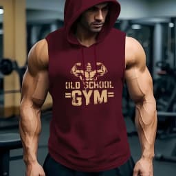 Men's Old School Gym Print Sleeveless Hoodie Tank Top - Bodybuilding Workout Hooded Vest, Breathable Muscle Fitness T-shirt for