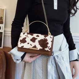 Summer Cow Print Ladies' Crossbody Bag Large Capacity PU Shoulder Bag Hand-held with Detachable Chain Underarm Handbag Tote Bag