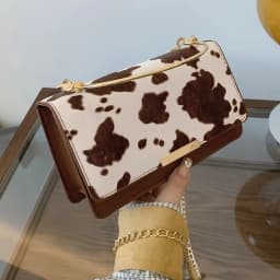 Summer Cow Print Ladies' Crossbody Bag Large Capacity PU Shoulder Bag Hand-held with Detachable Chain Underarm Handbag Tote Bag