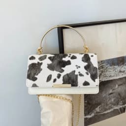 Summer Cow Print Ladies' Crossbody Bag Large Capacity PU Shoulder Bag Hand-held with Detachable Chain Underarm Handbag Tote Bag