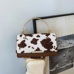 Summer Cow Print Ladies' Crossbody Bag Large Capacity PU Shoulder Bag Hand-held with Detachable Chain Underarm Handbag Tote Bag
