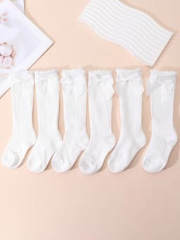 6 Pairs of Girls' White Bow Decorated Ankle-Length Stockings, Soft and Comfortable, Suitable for Daily Casual Wear as a Complete Outfit