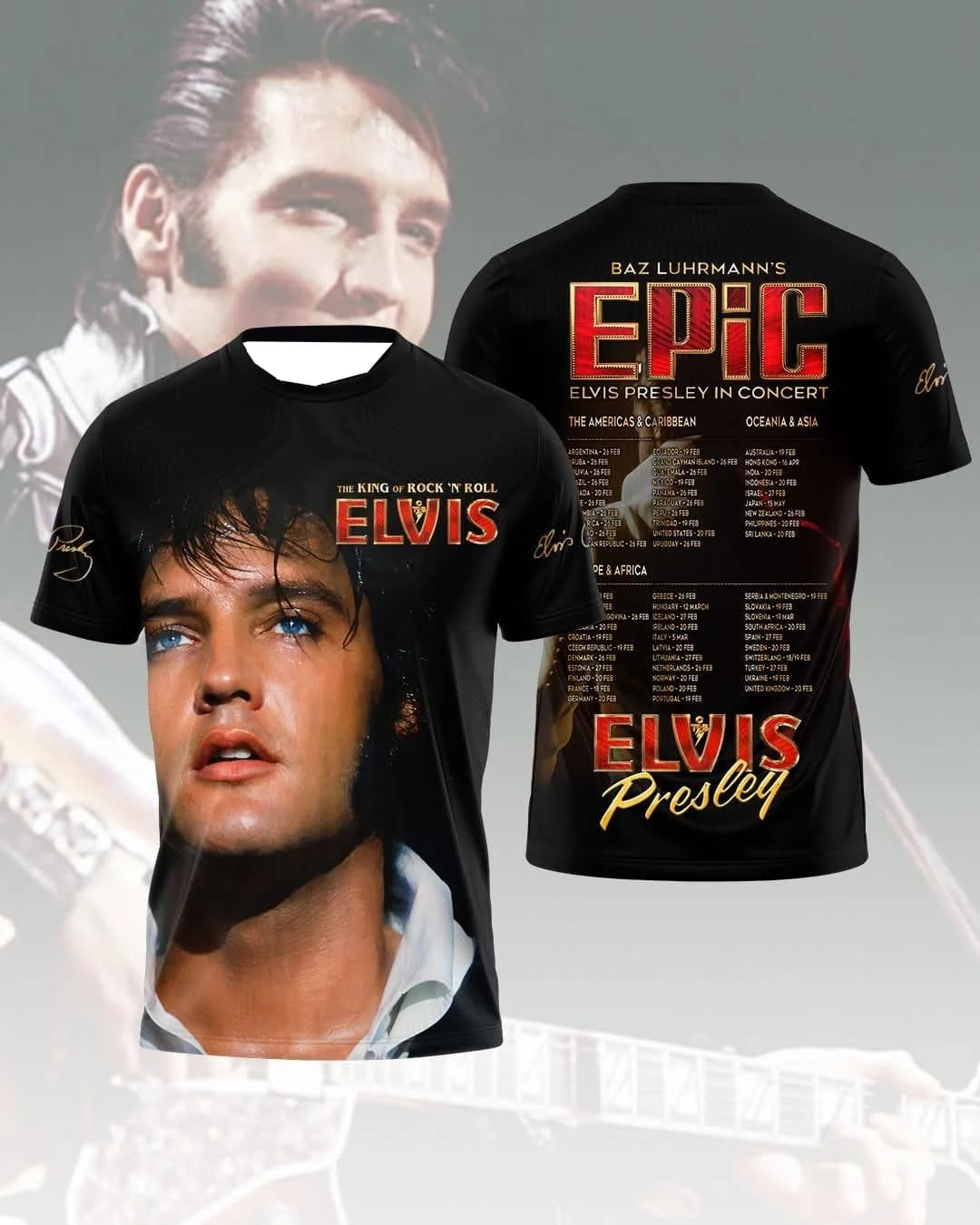 Elvis Presley "The King of Rock 'n' Roll" Baz Luhrmann's T-Shirt Family Matching T-shirt Suitable for Daily and Training Wear