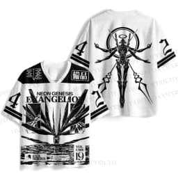 New Anime Evangelion Rei Ayanami Unit-00 Print Mesh Jersey T-shirt Men Oversized Streetwear V-Neck Casual Short Sleeve Tops