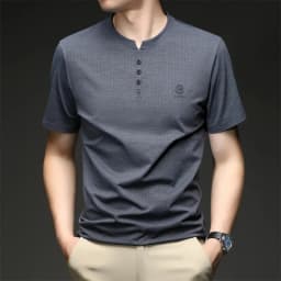 Mens Embroidered Logo Henley T Shirt Short Sleeve Slim Fit Casual Style Suitable For Daily Wear And Weekend Getaways