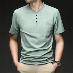 Mens Embroidered Logo Henley T Shirt Short Sleeve Slim Fit Casual Style Suitable For Daily Wear And Weekend Getaways