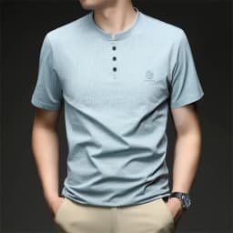 Mens Embroidered Logo Henley T Shirt Short Sleeve Slim Fit Casual Style Suitable For Daily Wear And Weekend Getaways