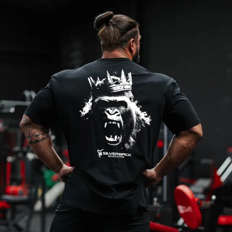 Retro King Gorilla Gym Print T-shirt 100% Pure Cotton Unisex Oversized Short Sleeve Streetwear Casual Top