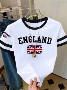 Summer Women's England Print Round Neck Short Sleeve T-Shirt Summer Graphic Te Jerseys Plus Size Sport T-Shirt Tops