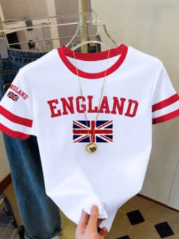 Summer Women's England Print Round Neck Short Sleeve T-Shirt Summer Graphic Te Jerseys Plus Size Sport T-Shirt Tops