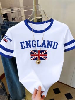 Summer Women's England Print Round Neck Short Sleeve T-Shirt Summer Graphic Te Jerseys Plus Size Sport T-Shirt Tops