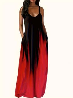 European and American style gradient halter maxi dress, V-neck sleeveless loose pocket resort dress