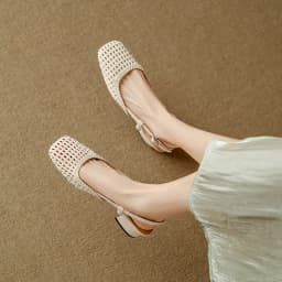 French Square-toed Woven High-heeled Sandals 2026 Summer New Skeletonized Fashionable Leather Fabric Mid-heel Women's Shoes