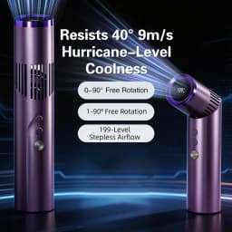 TINSOL 2026 New Lipstick Mini Handheld Fan, Portable Foldable Neck-Hanging Fan with Digital Display and Lighting Function