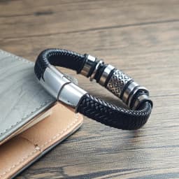 Men Stainless Steel Bracelet Braided Leather Wristband with Star Pattern & Cloud Beads Magnetic Clasp Punk Jewelry Gift Husband