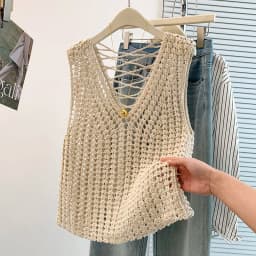 Sleeveless Knit Blouse for Women Open Stitch V-Neck Crochet Tunic Top Summer Beach Cover Up Boho Vacation Outfit