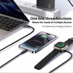 Bonola 3 in 2 USB Type C Cable for iPhone 17/16/15/14/13/12 Pro Charger Cable USB Type C Watch Charger Cable for Apple Watch