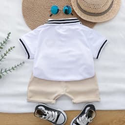 Summer Cartoon Bear Embroidered POLO Shirt And Shorts Set for Babies And Toddlers Boys Comfortable Breathable Cotton Outfit