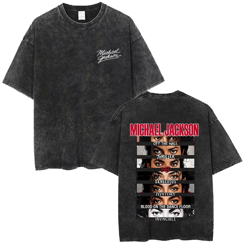 Washed Vintage Michael Jackson Music Album Eyes Graphic T-shirt Men Women Retro Gothic Rock T Shirts Oversized Short Sleeve Tops