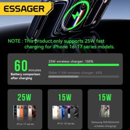 Essager 25W Magnetic Wireless Car Charger Qi 2.2 Fast Charging Station for iPhone 17 16 for Magsafe RGB Car Phone Holder Stand