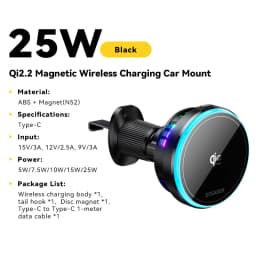 Essager 25W Magnetic Wireless Car Charger Qi 2.2 Fast Charging Station for iPhone 17 16 for Magsafe RGB Car Phone Holder Stand