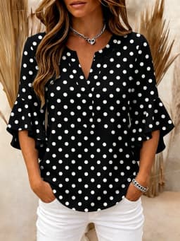 Fashion Multicolored Simple Dots Women's Blouse V-neck ruffle sleeves T-Shirt Elegant Top Summer Fit Fashion Women Clothing
