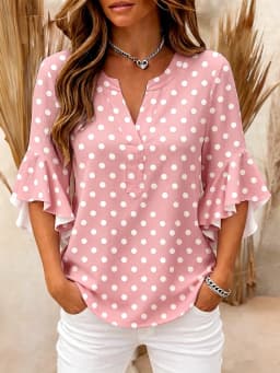 Fashion Multicolored Simple Dots Women's Blouse V-neck ruffle sleeves T-Shirt Elegant Top Summer Fit Fashion Women Clothing